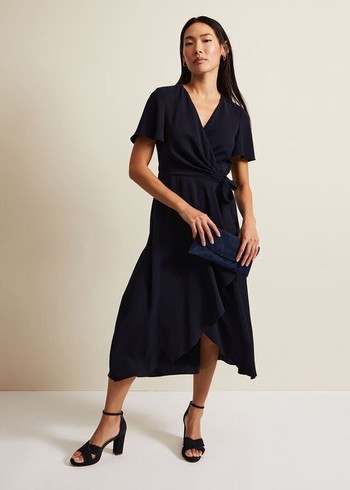 Phase Eight Julissa Frill Wrap Dress Navy USA | 1274850-VY